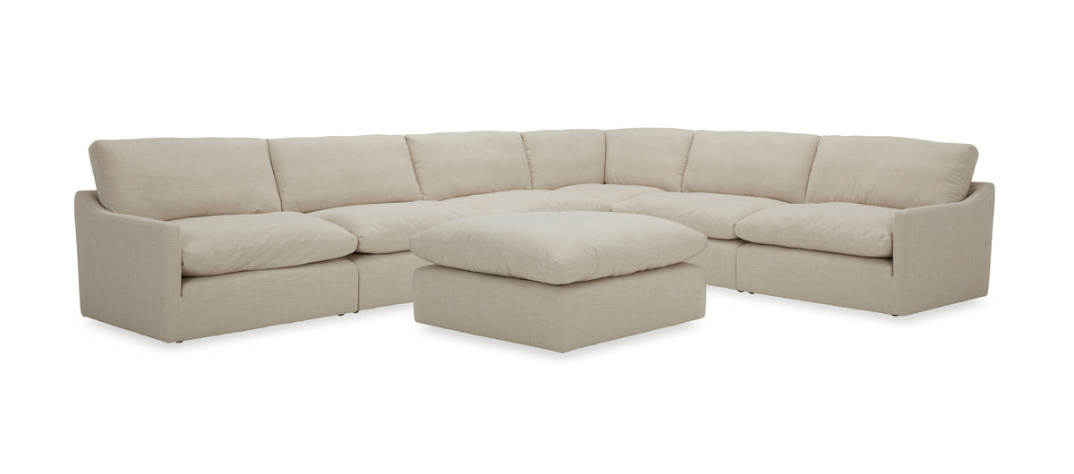 Divani Casa Fedora - Modern White Fabric Sectional Sofa + Ottoman