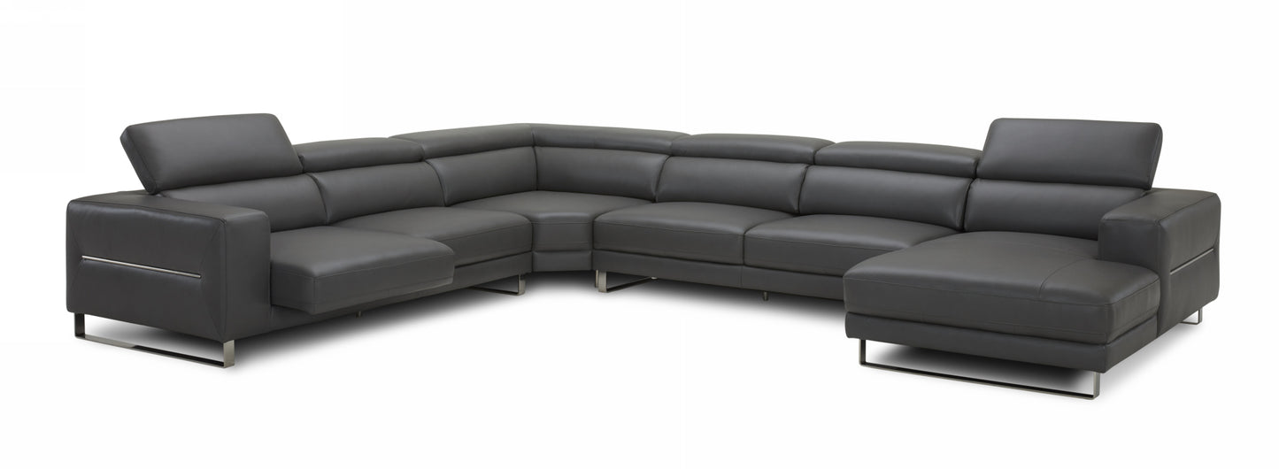 Divani Casa Hawkey - Contemporary Grey Full Leather U Shaped Sectional Sofa