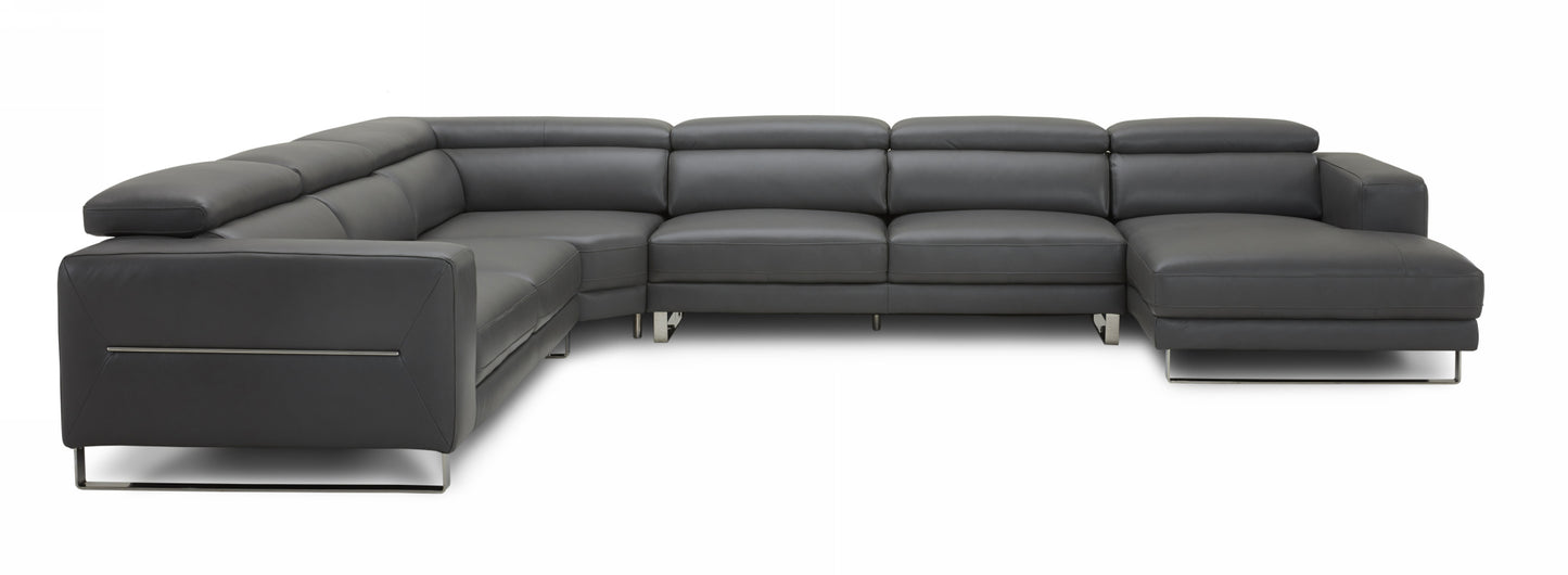 Divani Casa Hawkey - Contemporary Grey Full Leather U Shaped Sectional Sofa