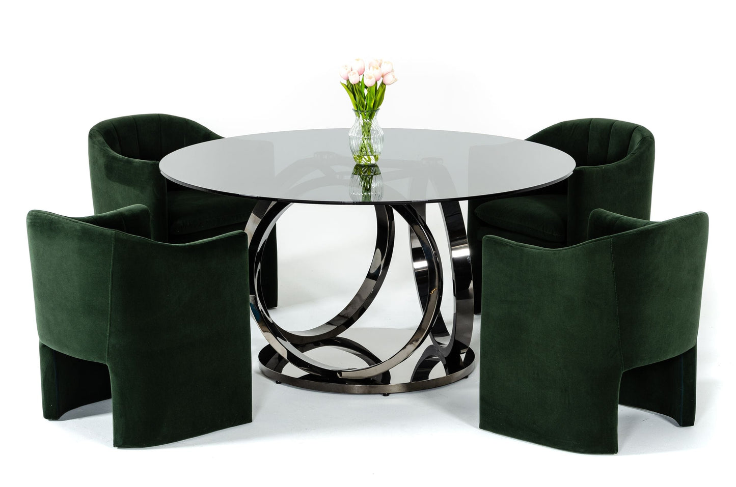 Modrest Enid - Modern Smoked Glass & Black Stainless Steel Round Dining Table