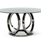Modrest Enid - Modern Smoked Glass & Black Stainless Steel Round Dining Table