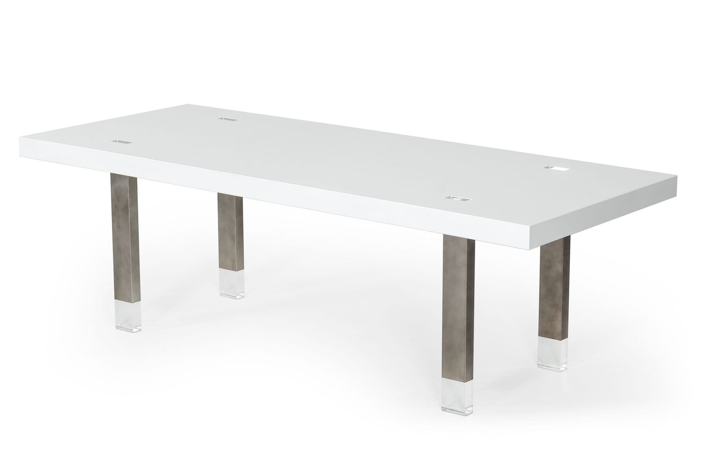 Modrest Lenny- Modern White High Gloss & Stainless Steel Gun Metal Dining Table