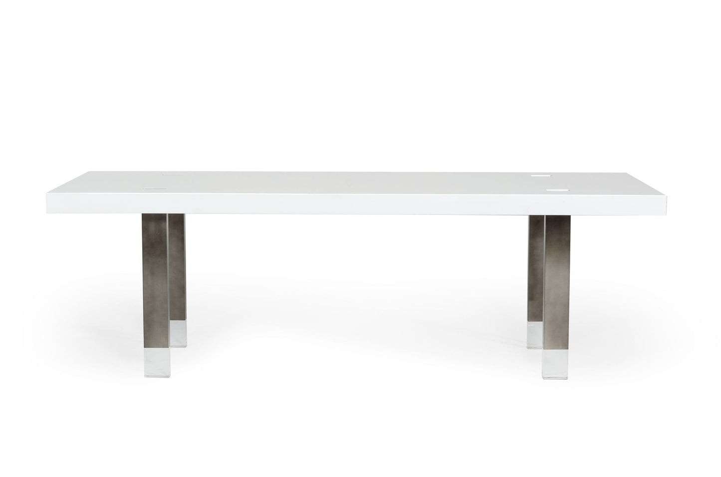 Modrest Lenny- Modern White High Gloss & Stainless Steel Gun Metal Dining Table