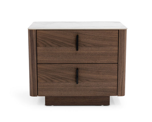 Modrest Chelton - Contemporary White Ceramic & Walnut Nightstand