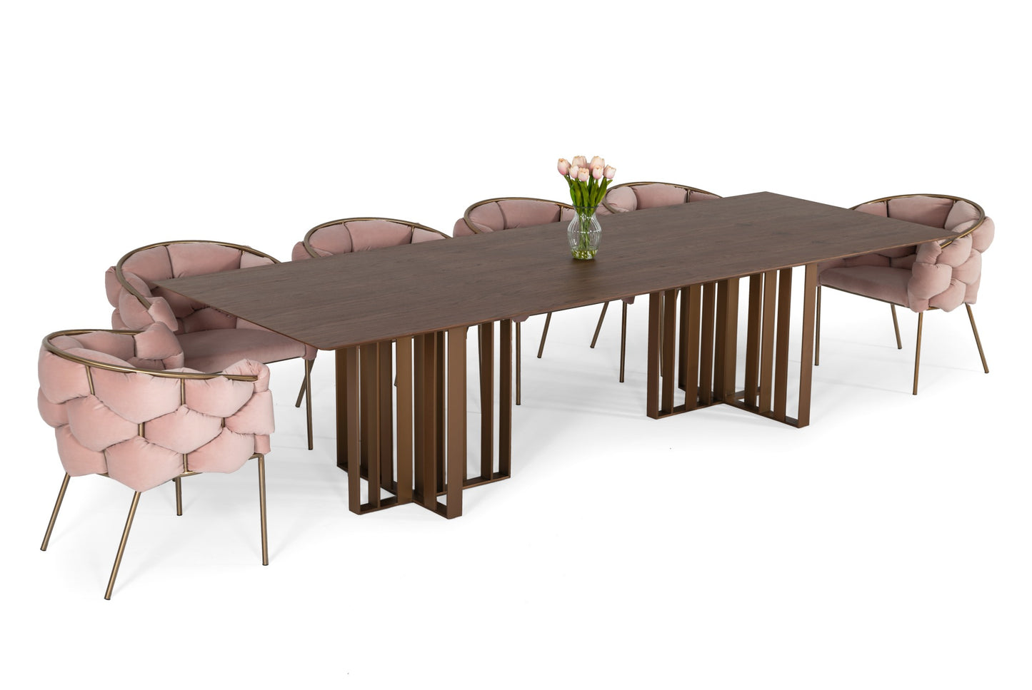 Modrest Livia - Modern Walnut & Brass Stainless Steel Dining Table