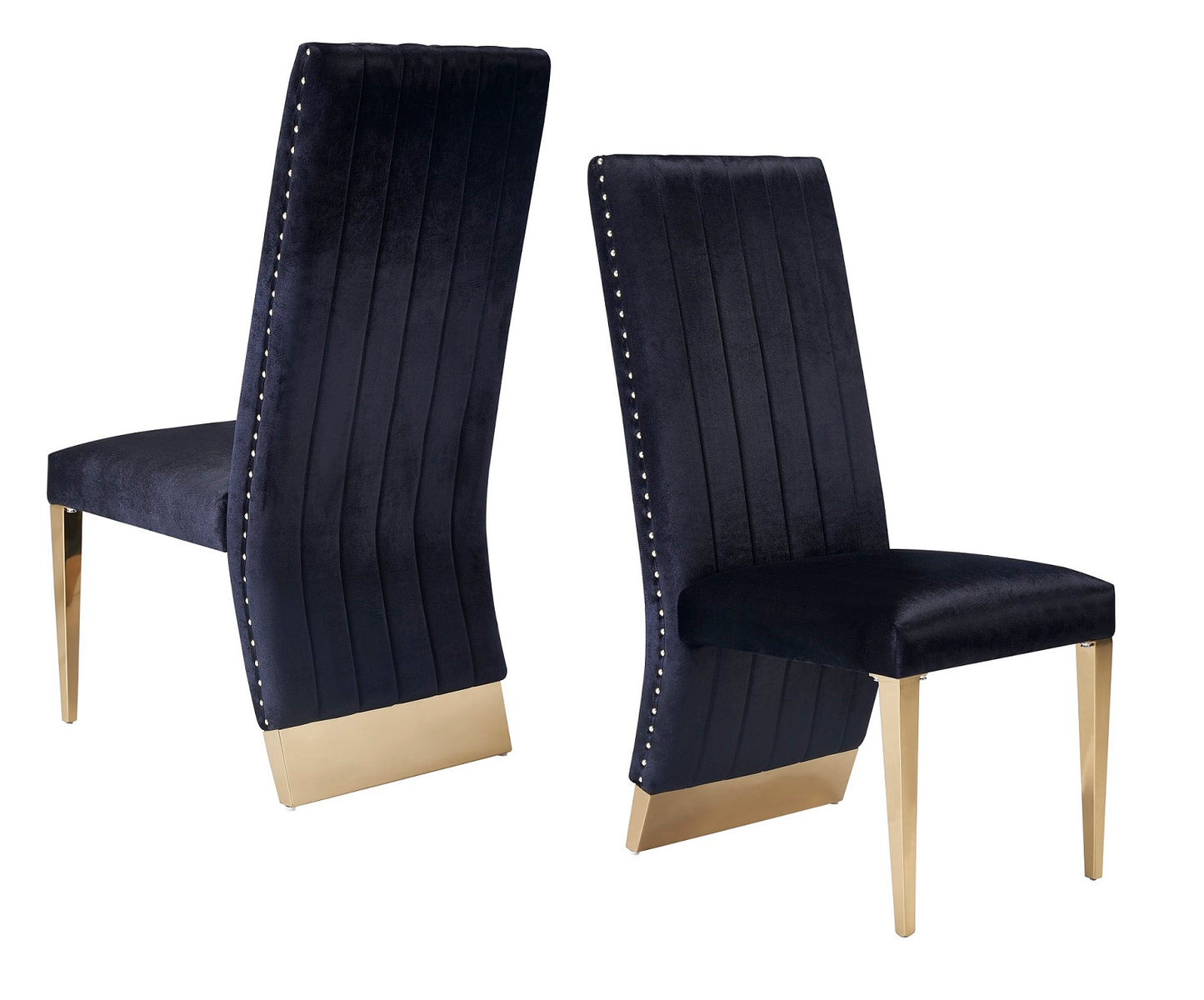 Modrest Keisha - Modern Black Velvet and Gold Dining Chair Set of 2