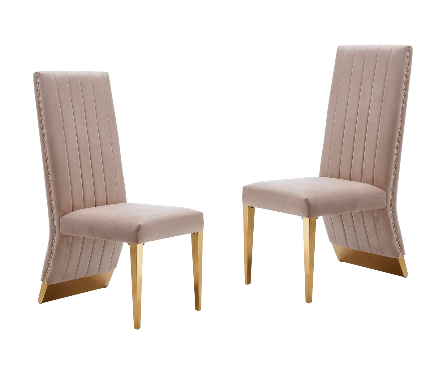 Modrest Keisha - Modern Beige Velvet and Gold Dining Chair Set of 2