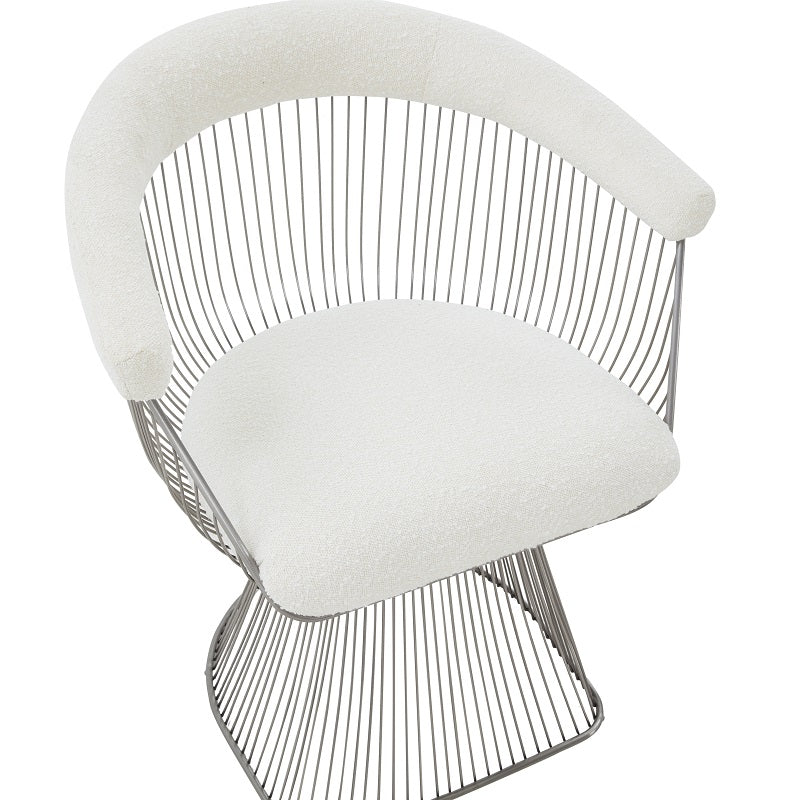 Modrest Chandler - Modern  White Sherpa and Matte Silver Dining Chair