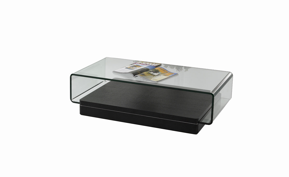 Modrest Vitro Modern Glass and Oak Coffee Table