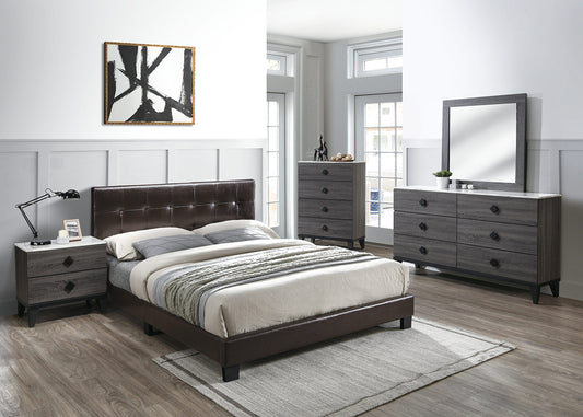 Brown tufted faux leather bedframe