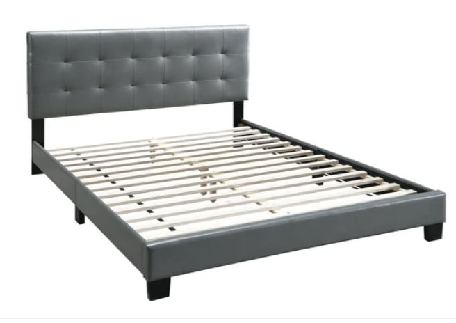 Grey tufted faux leather bedframe