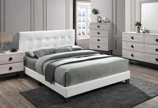 White tufted faux leather bedframe