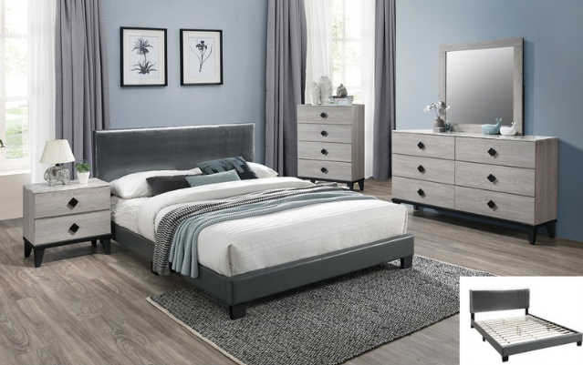 Grey faux leather bedframe