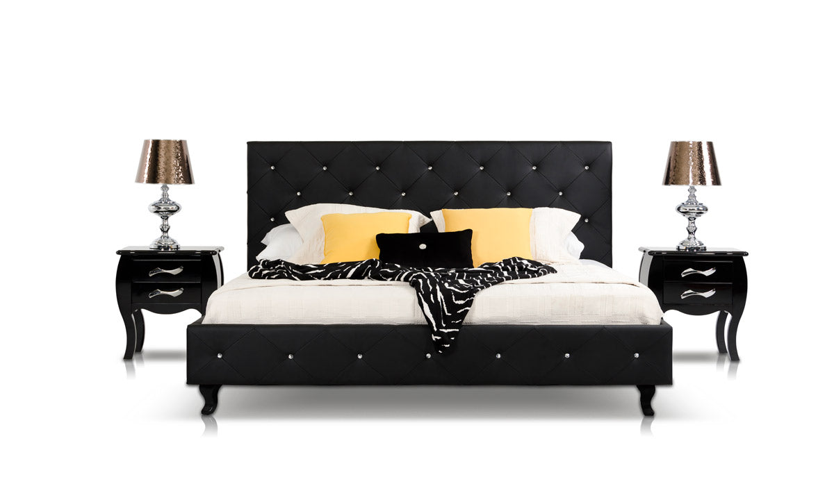 Modrest Monte Carlo - White Leatherette Modern Twin Bed with Crystals