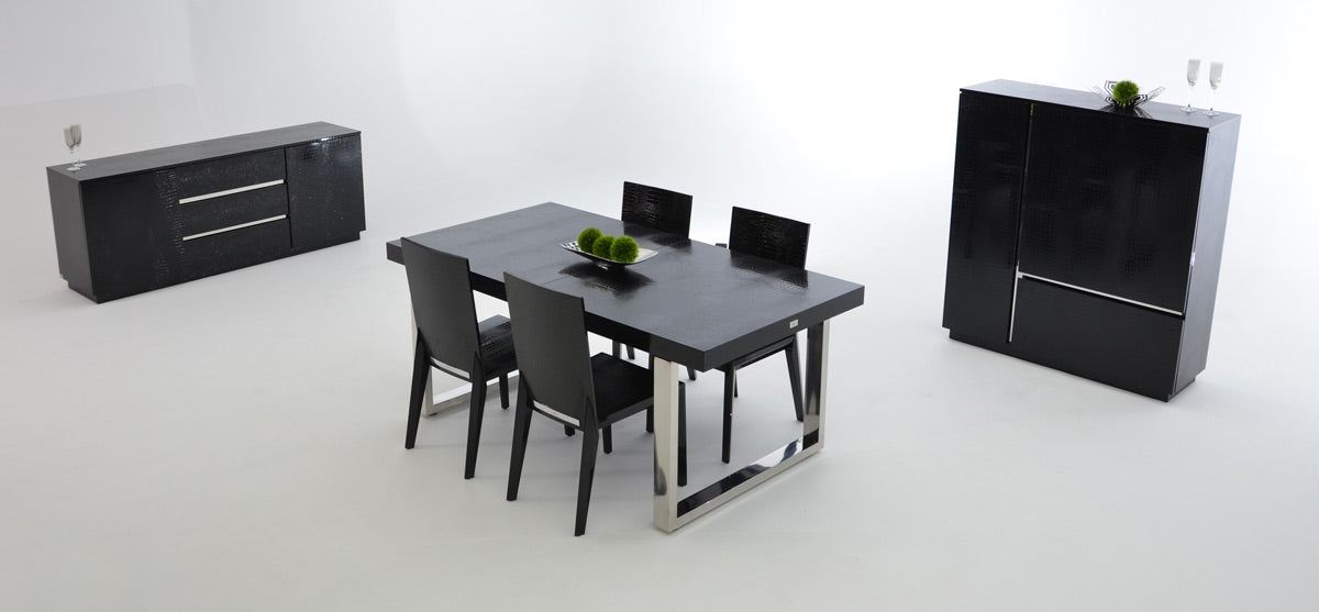 A&X Skyline - Modern Black Crocodile Lacquer Extendable Dining Table