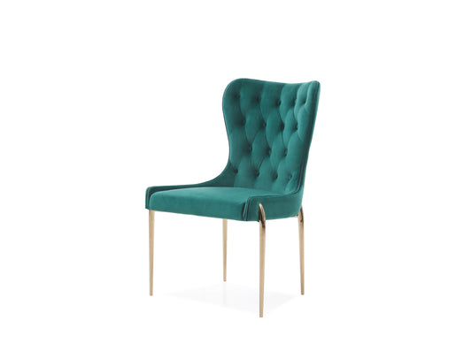 Modrest Nigel Modern Green Velvet & Gold Dining Chair (Set of 2)