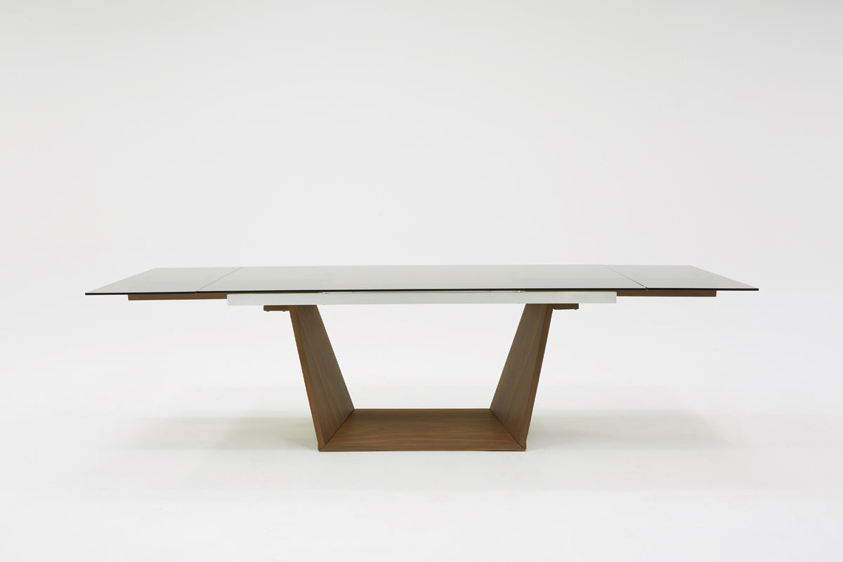 Modrest Babia Modern Smoked Glass & Walnut Extendable Dining Table