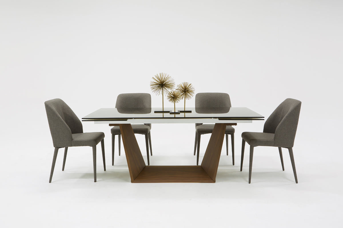 Modrest Babia Modern Smoked Glass & Walnut Extendable Dining Table