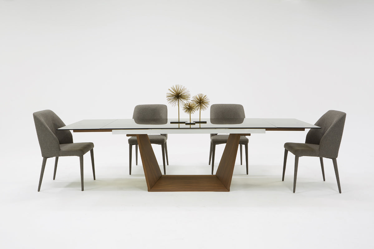 Modrest Babia Modern Smoked Glass & Walnut Extendable Dining Table