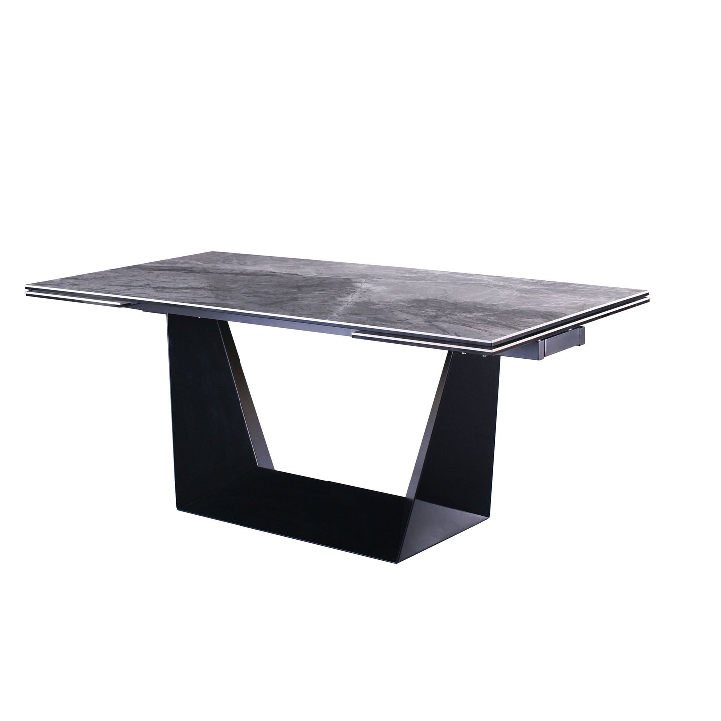 Modrest Baldwin - Modern Grey Ceramic & Black Metal Extendable Dining Table