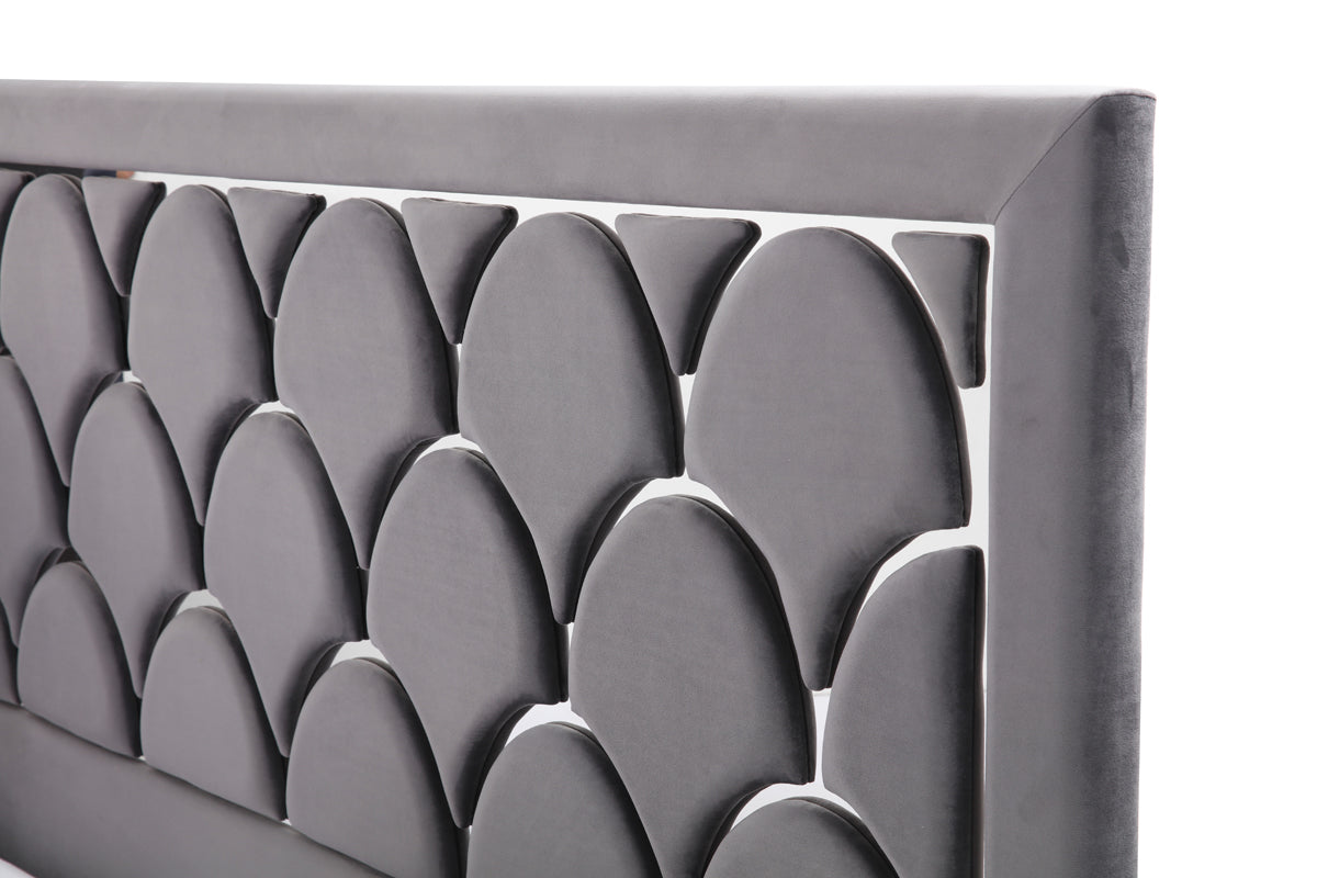 Modrest Audrey Modern Grey Velvet & Stainless Steel Bed