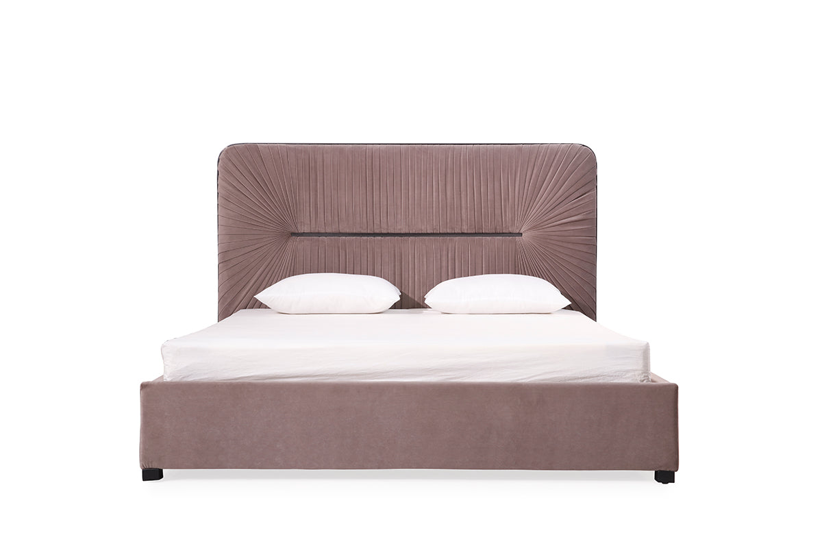 Modrest Duke Modern Grey Velvet & Black Gun Chrome Bed