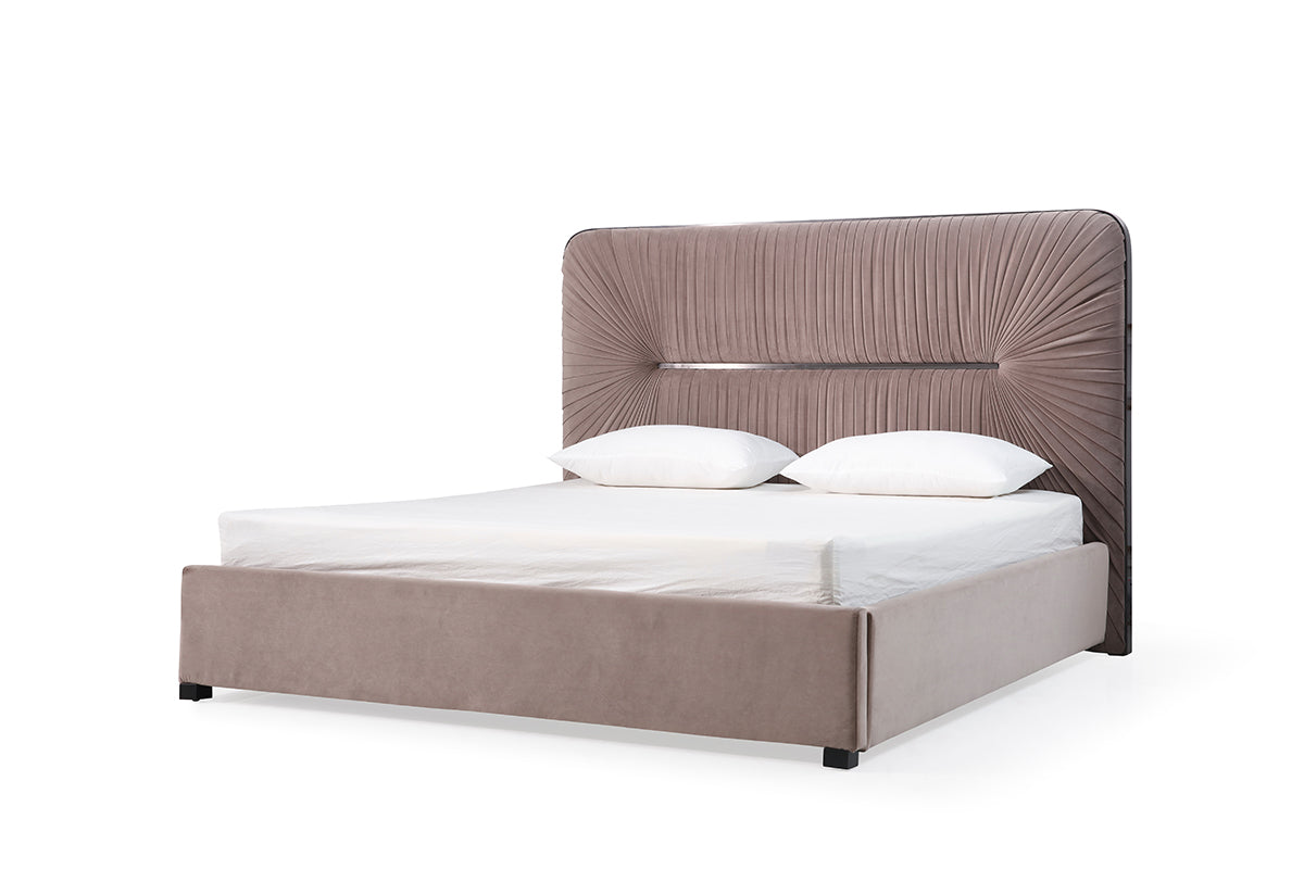 Modrest Duke Modern Grey Velvet & Black Gun Chrome Bed