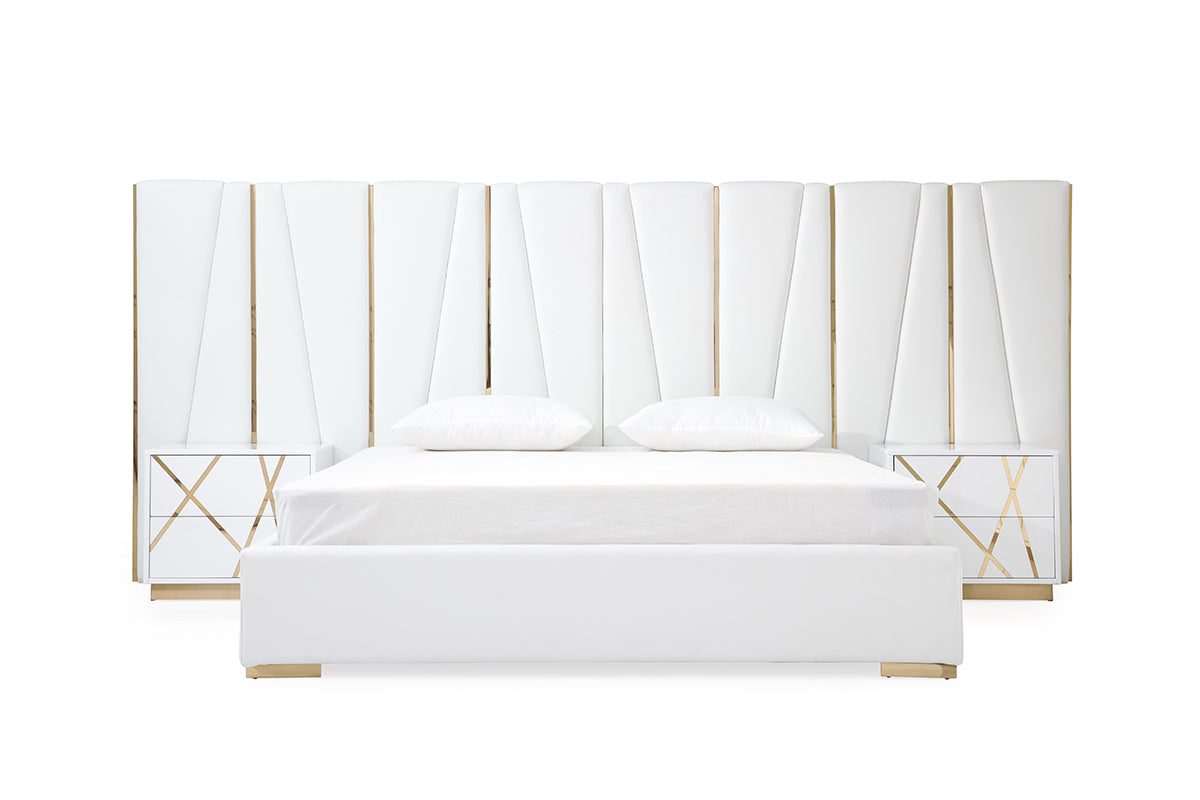 Modrest Nixa Modern White Bonded Leather & Gold Bed