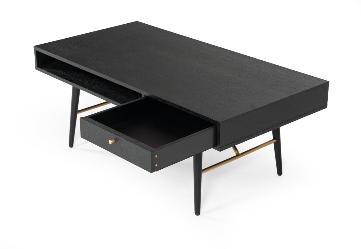 Modrest Billy Modern Black Oak & Gold Coffee Table