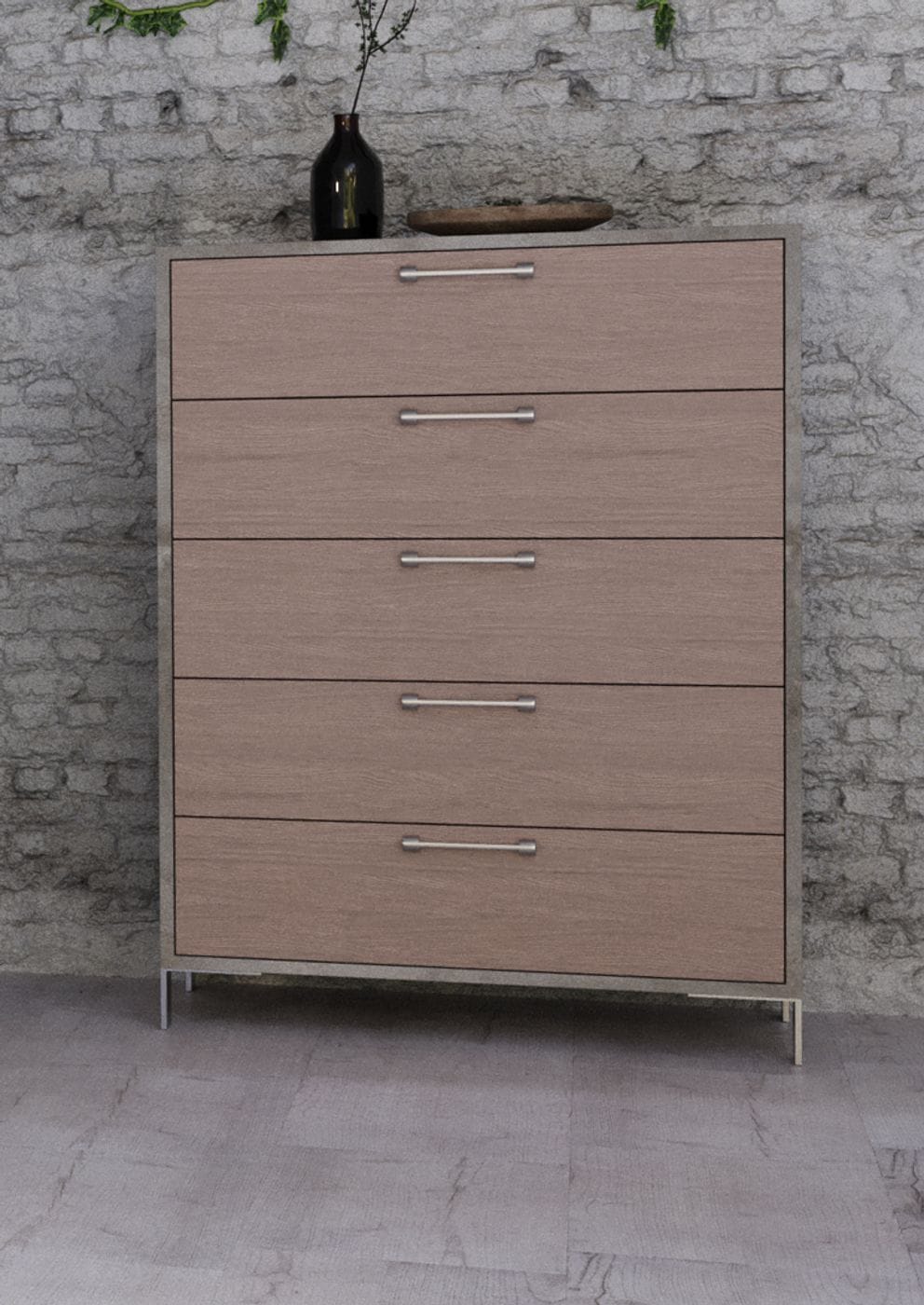 Nova Domus Boston - Modern Brown Oak & Brushed Stainless Steel Chest