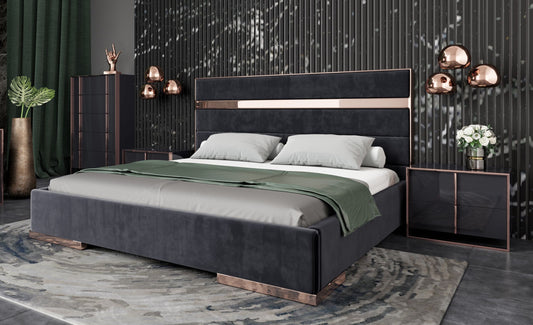 Nova Domus Cartier Modern Black Velvet & Rosegold Bed