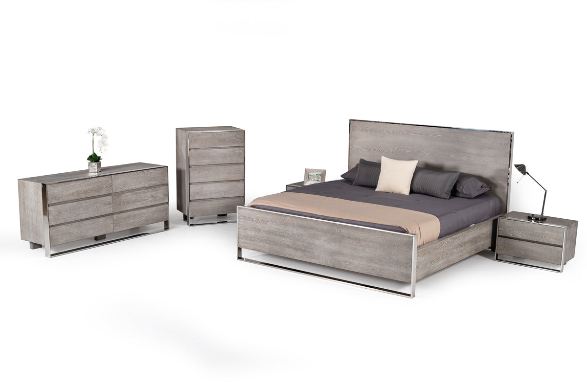 Modrest Charlene Modern Grey Elm & Stainless Steel Bed