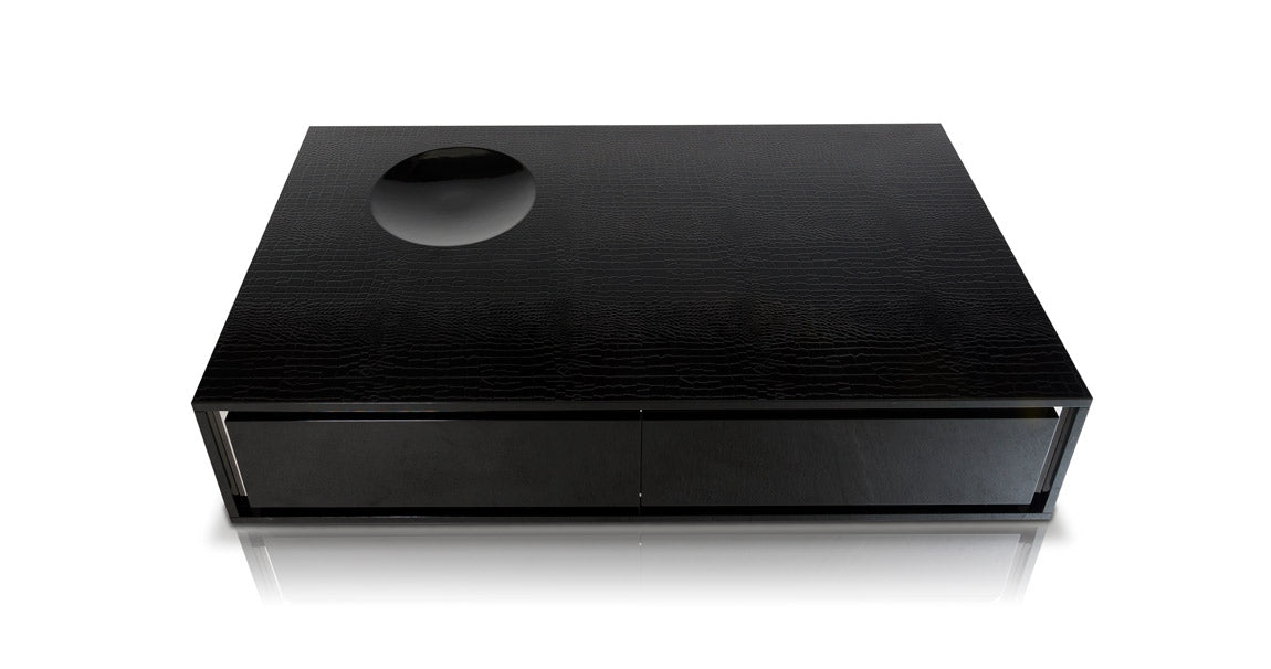 A&X Grand - Modern Black Crocodile Lacquer Coffee Table with 2 Drawers