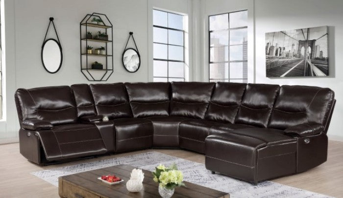 Power Leatherette Dark Brown Sectional