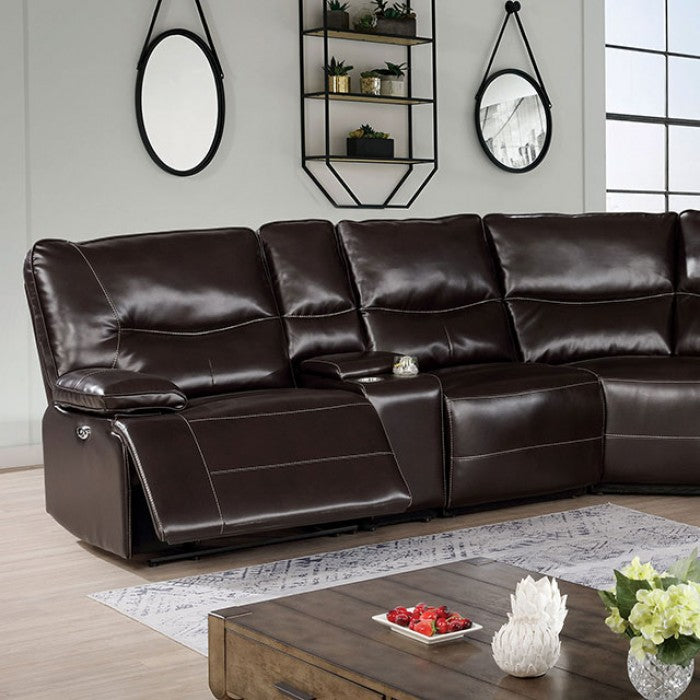 Power Leatherette Dark Brown Sectional