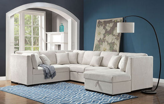 Beige Modern Sectional with Pull-out