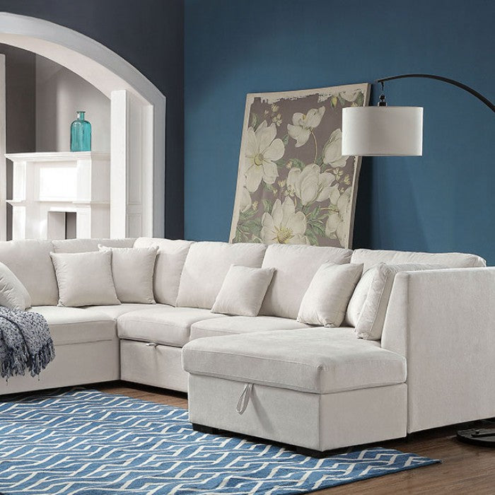 Beige Modern Sectional with Pull-out