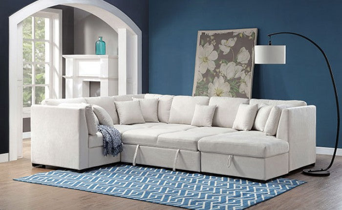 Beige Modern Sectional with Pull-out