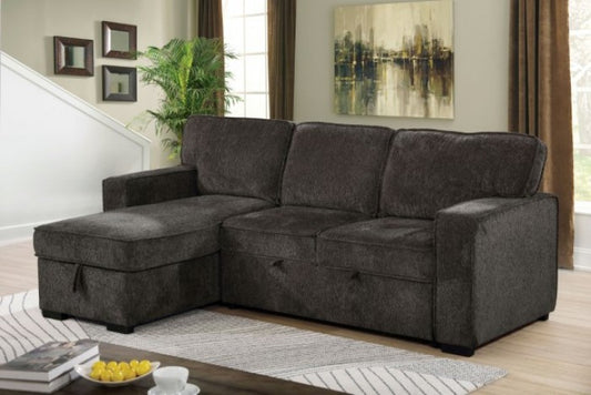 Dark Gray Chenille Sectional with Pull Out