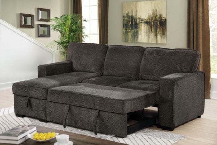 Dark Gray Chenille Sectional with Pull Out