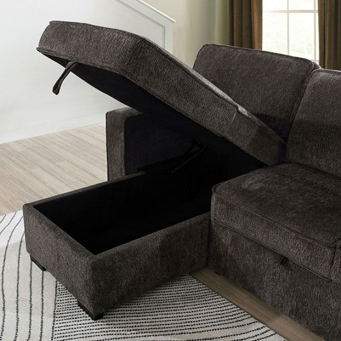 Dark Gray Chenille Sectional with Pull Out