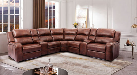 Power Brown Faux Leather Sectional