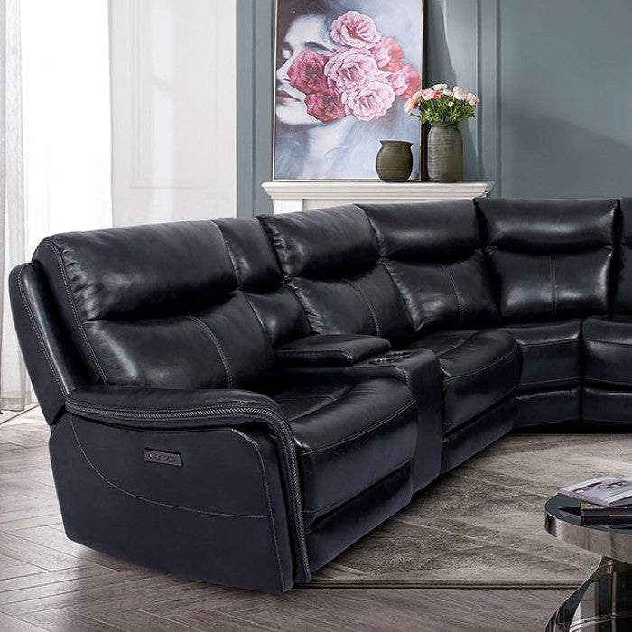 Top Grain Leather Dark Navy Sectional