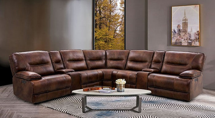 Top Grain Leather Brown Power Sectional