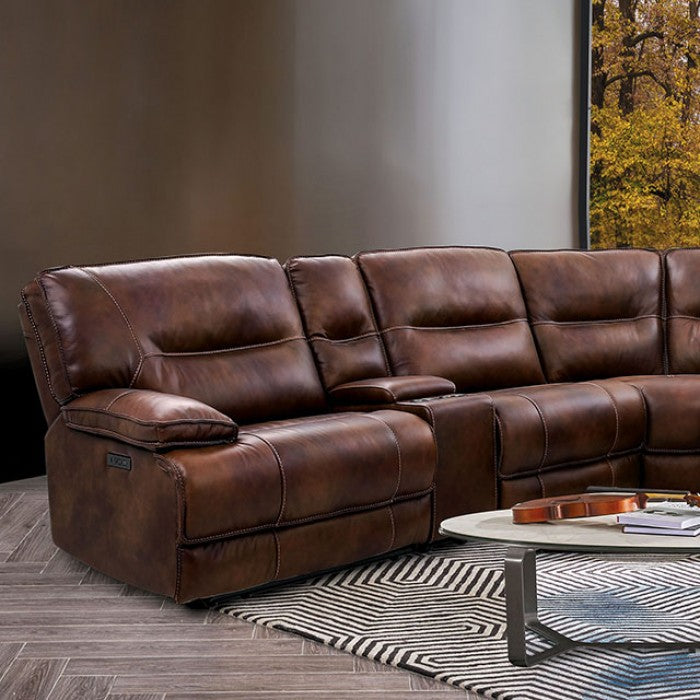 Top Grain Leather Brown Power Sectional