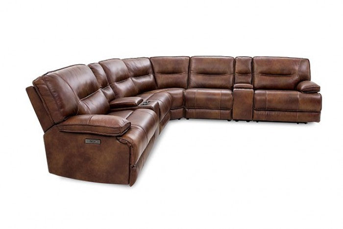 Top Grain Leather Brown Power Sectional