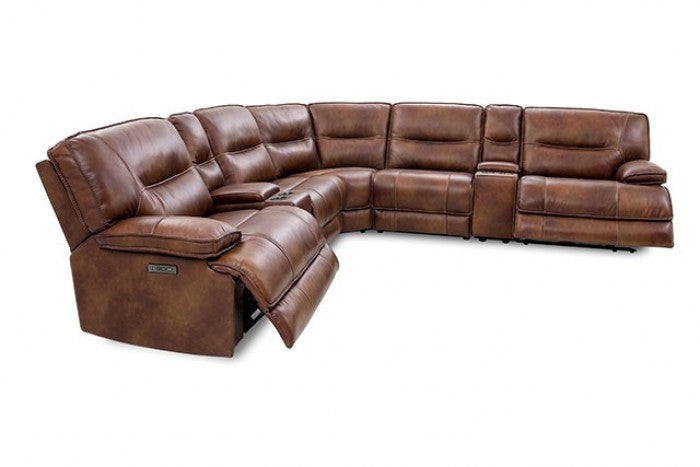 Top Grain Leather Brown Power Sectional