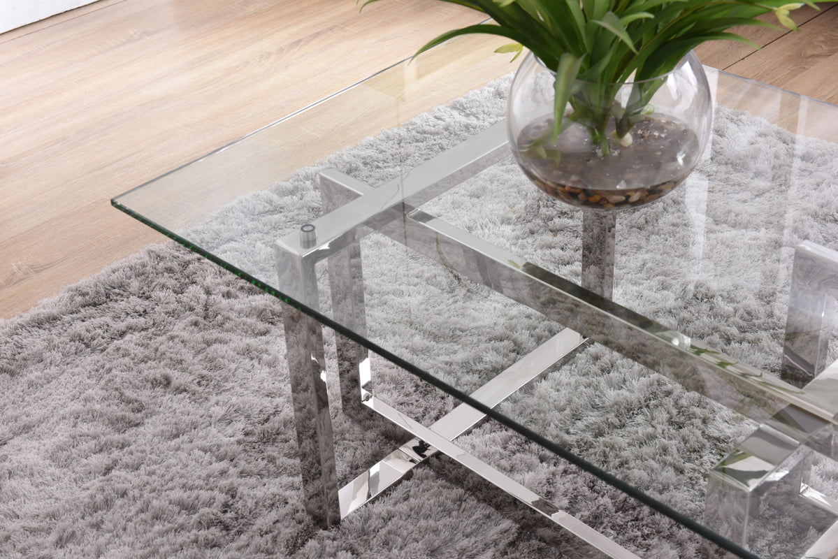 Modrest Valiant Modern Glass & Stainless Steel Coffee Table