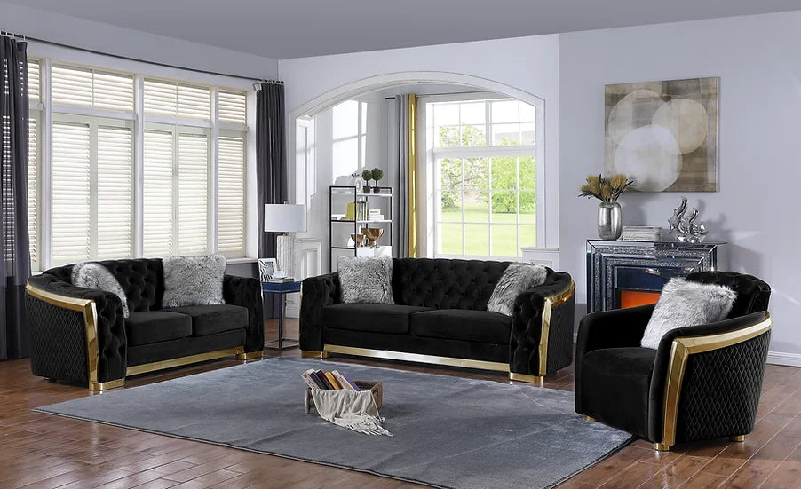 Modern Velvel tufted Sofa with Gold Trim