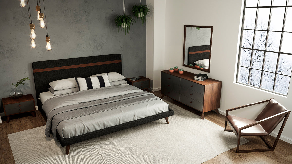 Nova Domus Dali Modern Grey Fabric & Walnut Bed